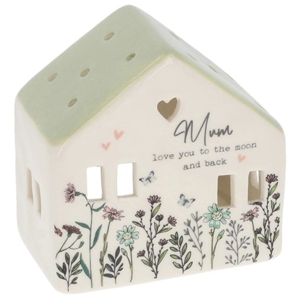 image 1 of Sweet Meadow Tealight Holder House - Mum White | Green