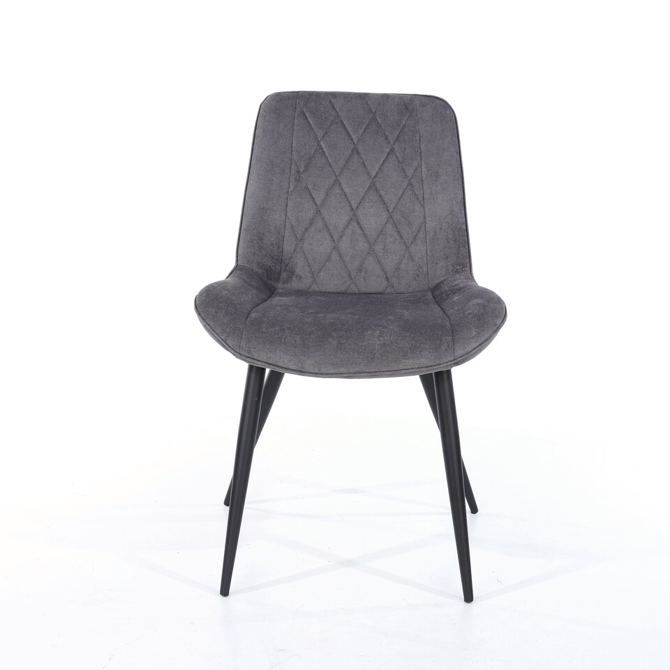 image 1 of Pair of Aspen Cord Fabric Diamond Stitch Dining Chairs with Curved Seat and Black Tapered Metal Legs | Grey | Grey | 1