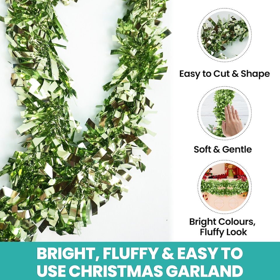 image 1 of 6.5ft/1.98m Wide Chunky Christmas Tinsel Garland Shiny Foil Twist Garland