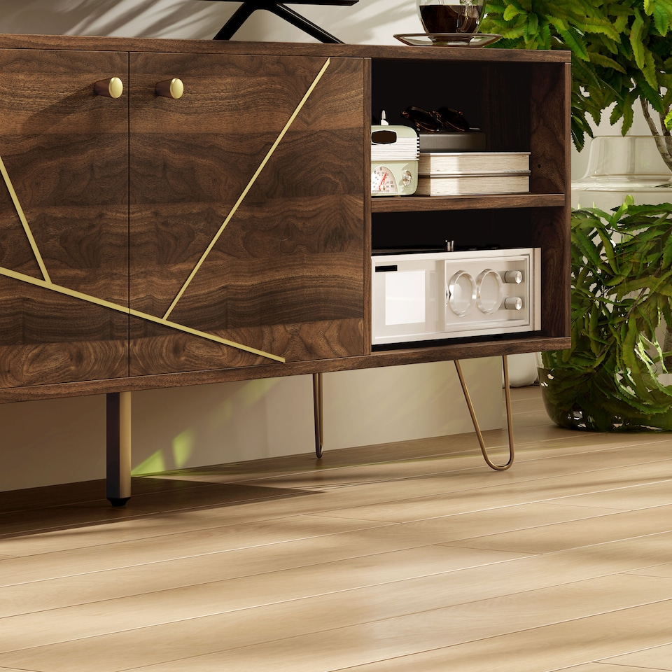 image 1 of HOMCOM TV Stand Cabinet for up to 60 Inch TV, Modern 130cm TV Unit with Adjustable Shelves and Hairpin Legs, Double Door TV Cabinet for Living Room, Bedroom, Brown | Brown | 1