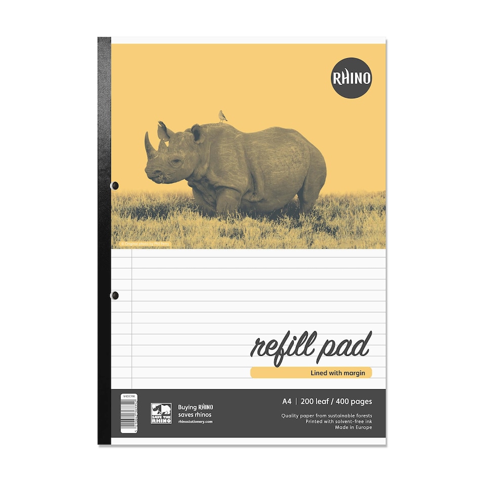 image 1 of Rhino 400 Page 8mm Lined with Margin Refill Pad White A4 20 Pack