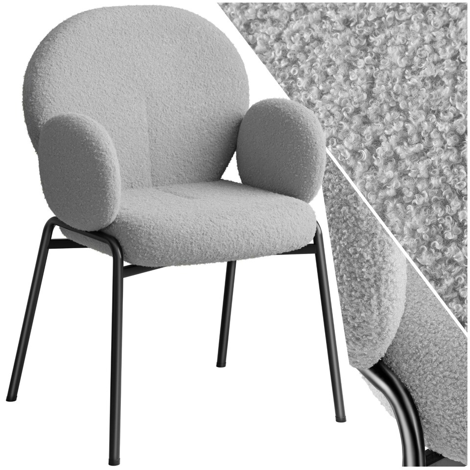 image 1 of Dining Chair - Boucle cover, plush padding, high backrest - per piece Grey | Light Grey