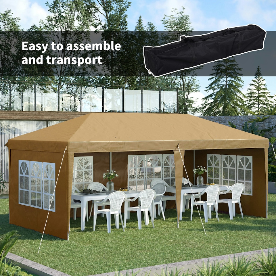 image 1 of Outsunny 3 x 6m Heavy Duty Gazebo Marquee Party Tent with Storage Bag Khaki