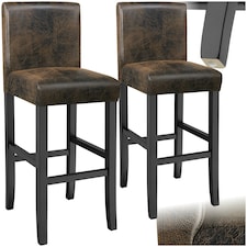 Bar Stool - padded backrest, synthetic leather, with footrests - Set of 2 Brown | Antique Brown