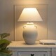 image 2 of ValueLights Daphne Linen Tapered Lamp Shade Stoneware Ceramic Vase Table Lamp with LED Bulb Grey