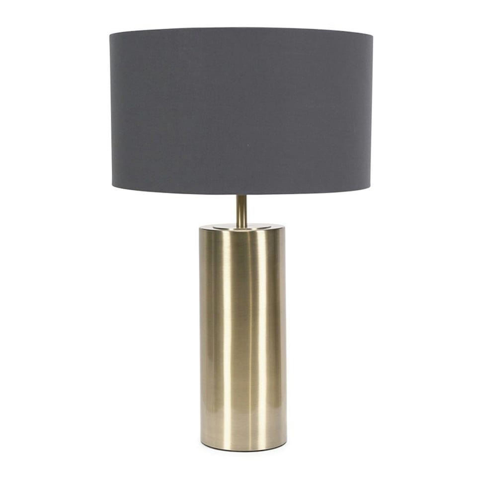 image 1 of ValueLights Lexy Antique Brass Dimmable Table Lamp Charcoal Shade | Gold