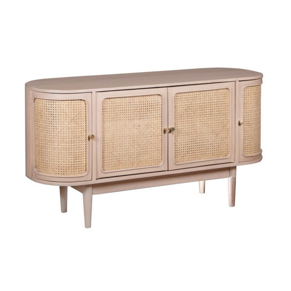 image 1 of Valencia 4 Doors Sideboard - Cane & Mango Wood - L45 x W140 x H75 cm Pink