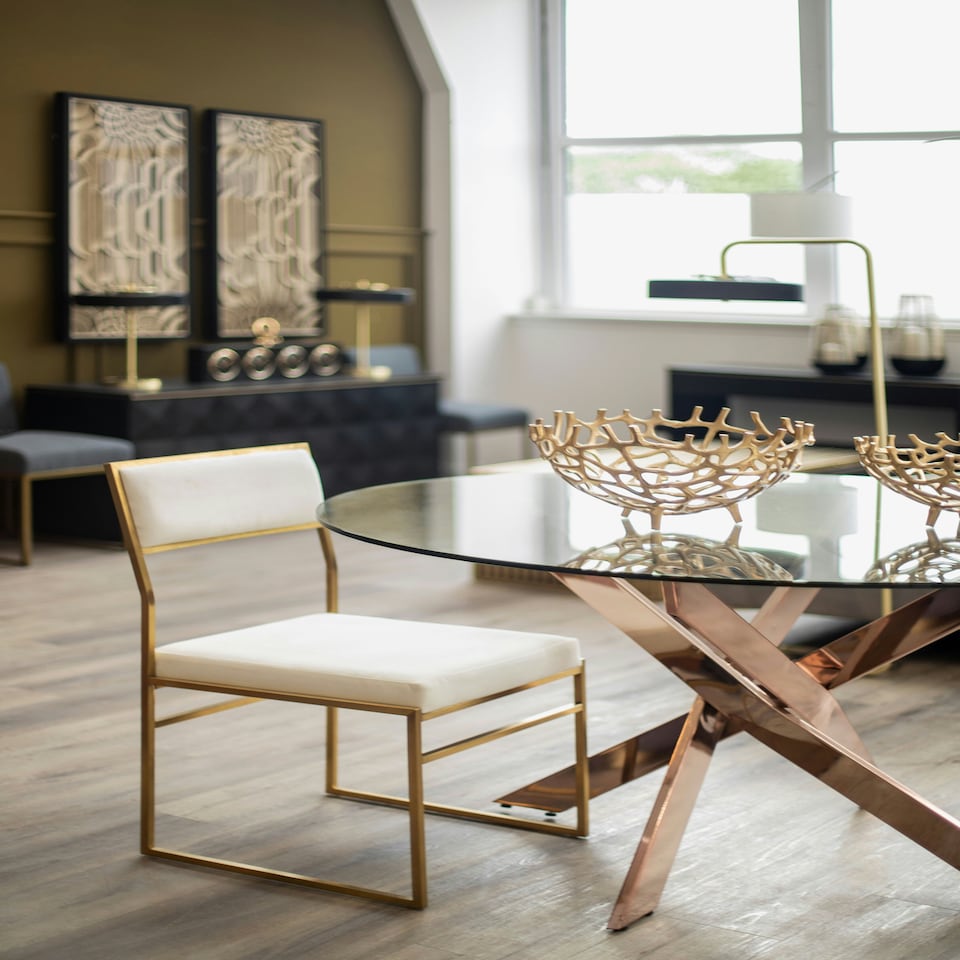 image 1 of Interiors by Premier White Velvet Dining Chair, Space-Saving Dining Chair, Indoor Dining Accent Chair for Living Room