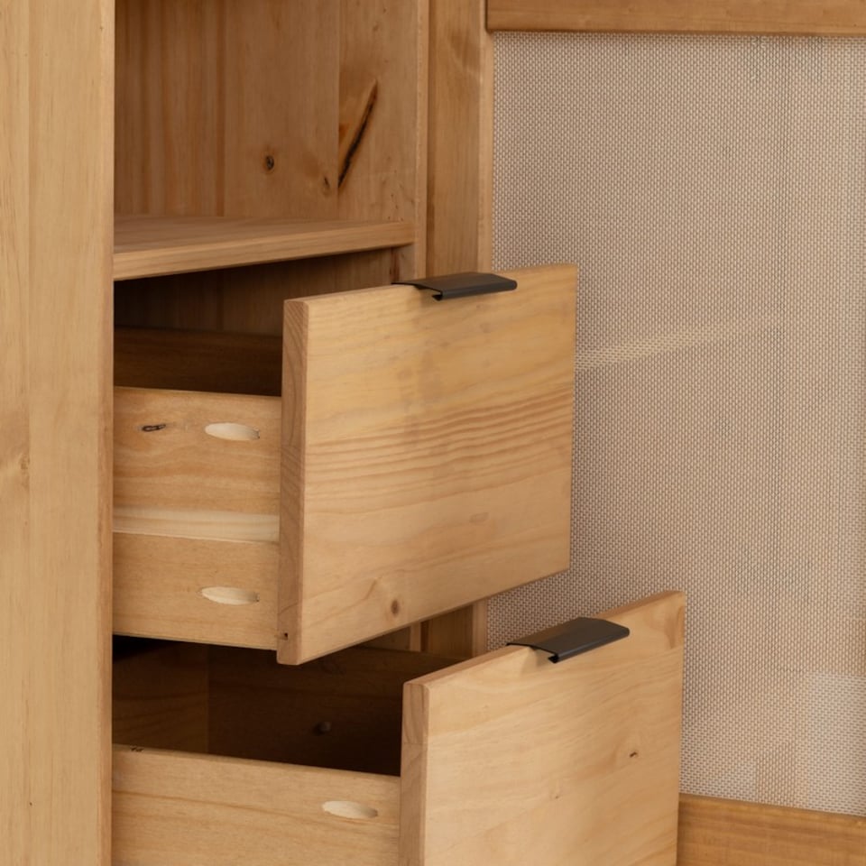 image 1 of Corona Rattan 2 Door 2 Drawer Sideboard - L40 x W136.5 x H80.5 cm - Distressed Wax Pine/Rattan Effect | Brown