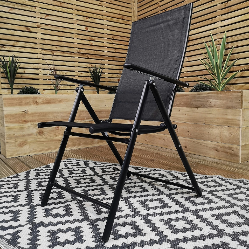 image 1 of Outdoor 4 Person Rectangular Glass Top Garden Patio Dining Table Chairs With Black Parasol and Base Set
