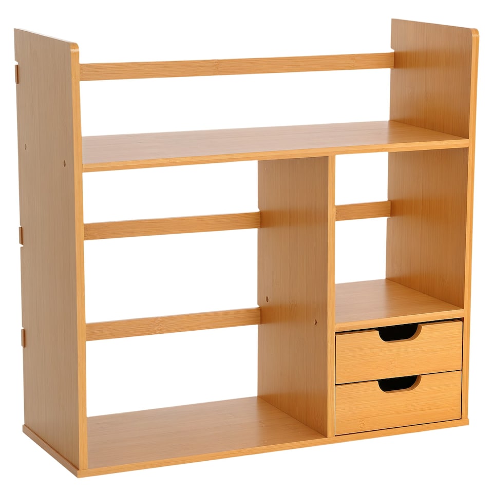 image 1 of HOMCOM Desk Organiser Desktop Bookshelf 180 Degree Rotatable 2 Drawers Bamboo