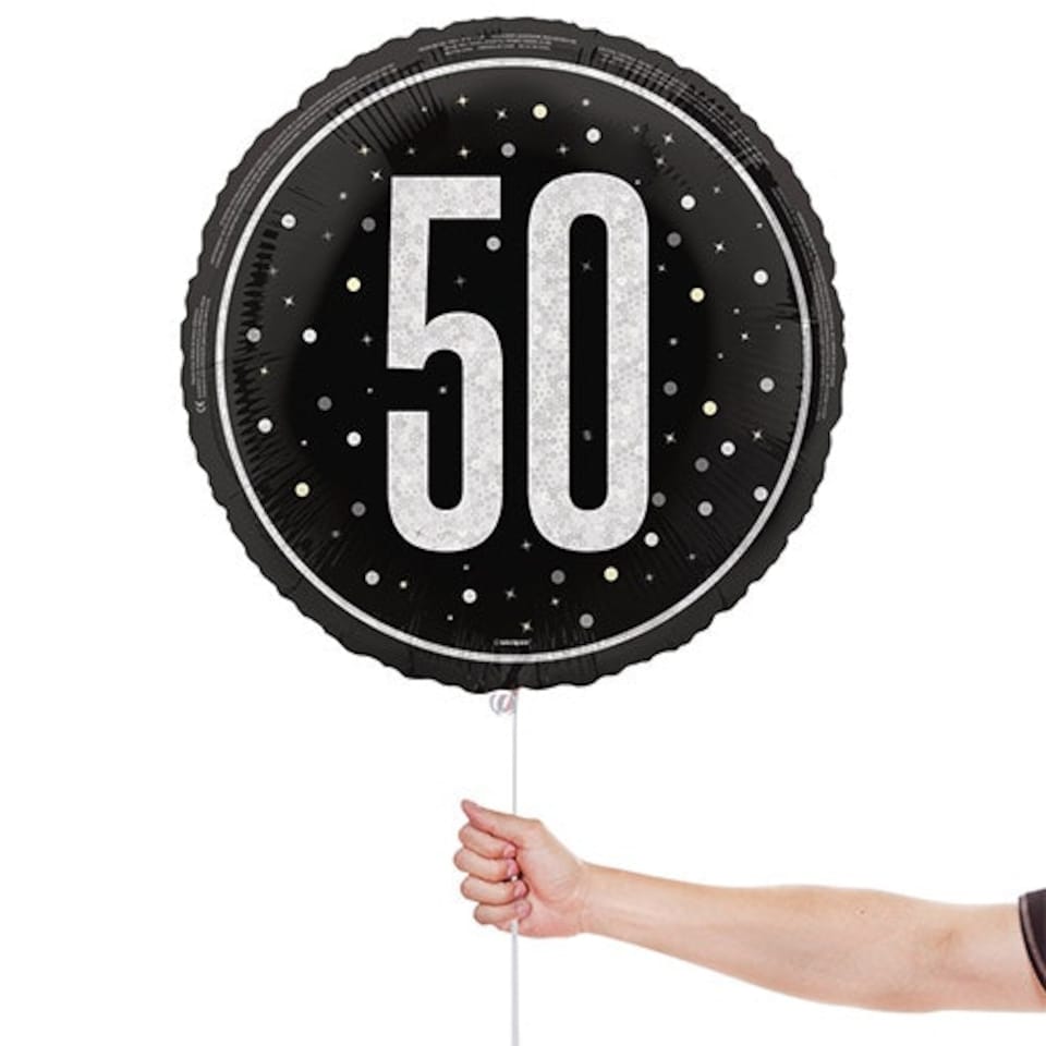 image 1 of Black Glitz Age 50 Holographic Round Foil Helium Balloon 46cm / 18 in
