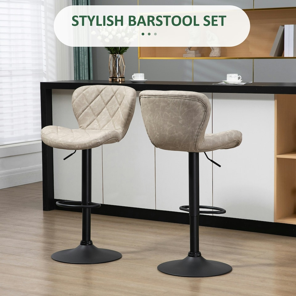 image 1 of HOMCOM Adjustable Height Bar Stools Set of 2, Swivel Barstools Light Khaki