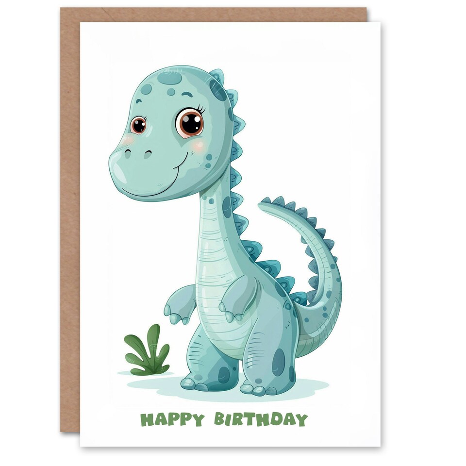 image 1 of Cute Dinosaur Cartoon Kids Girl Boy Child Baby Birthday Card