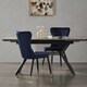 image 8 of Single New York Modern Velvet Dining Chair with High Back, Black Metal Legs | Blue | Gold End Tips