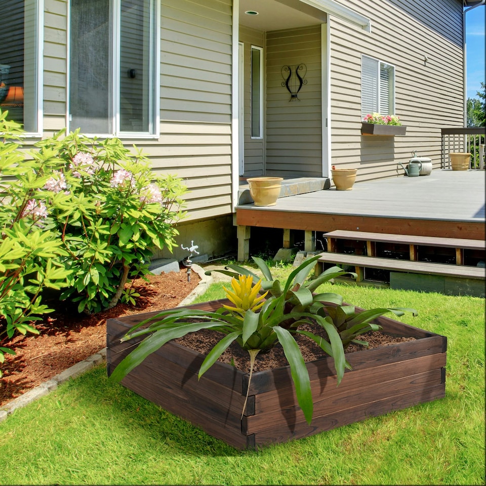image 1 of Outsunny Wooden Raised Garden Bed Planter Grow Containers Flower Pot 80 x 80cm