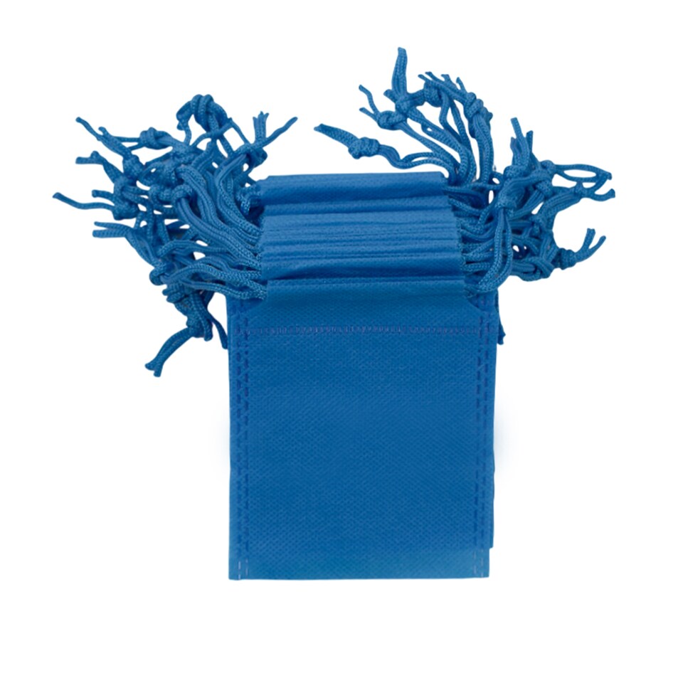 image 1 of Pack of 25 Light Blue Coloured 12x9cm Non-Woven Drawstring Bags | Blue
