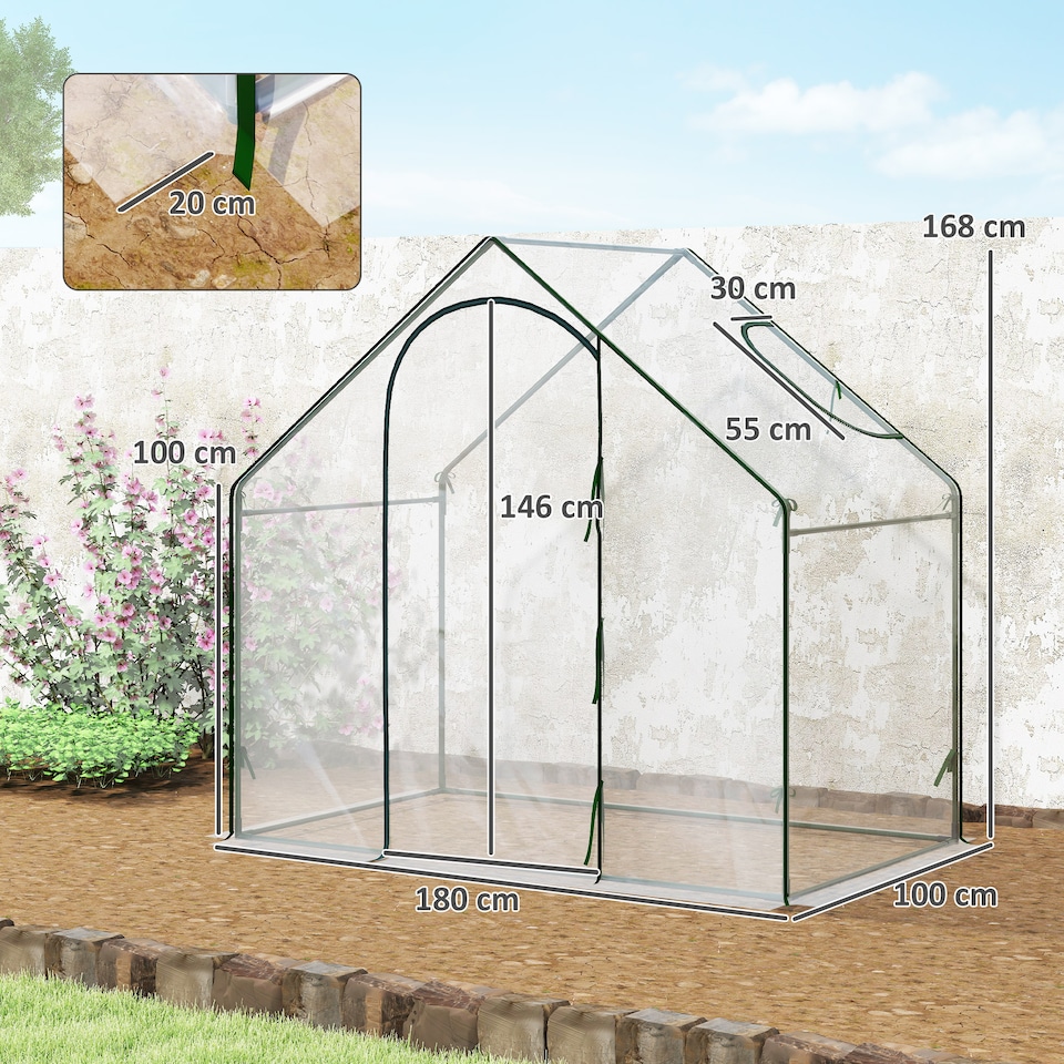 image 1 of Outsunny Portable Walk-in PVC Greenhouse w/ Zipped Door for Flowers Plant