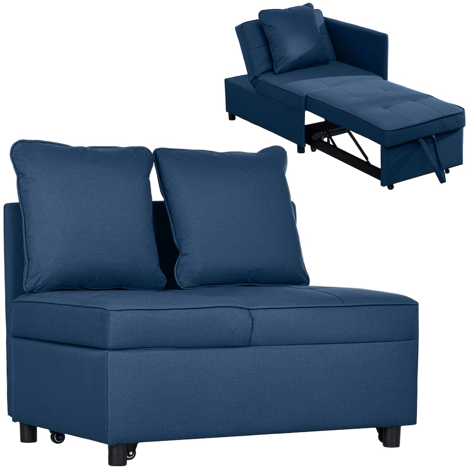 image 1 of HOMCOM Folding Sleeper Sofa Bed Chair with Pillows, Pocket, Blue