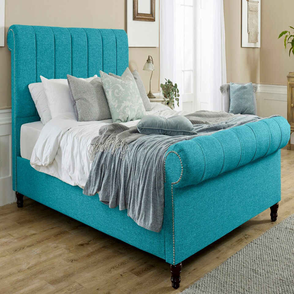 Sally Linen King Bed Frame - Teal