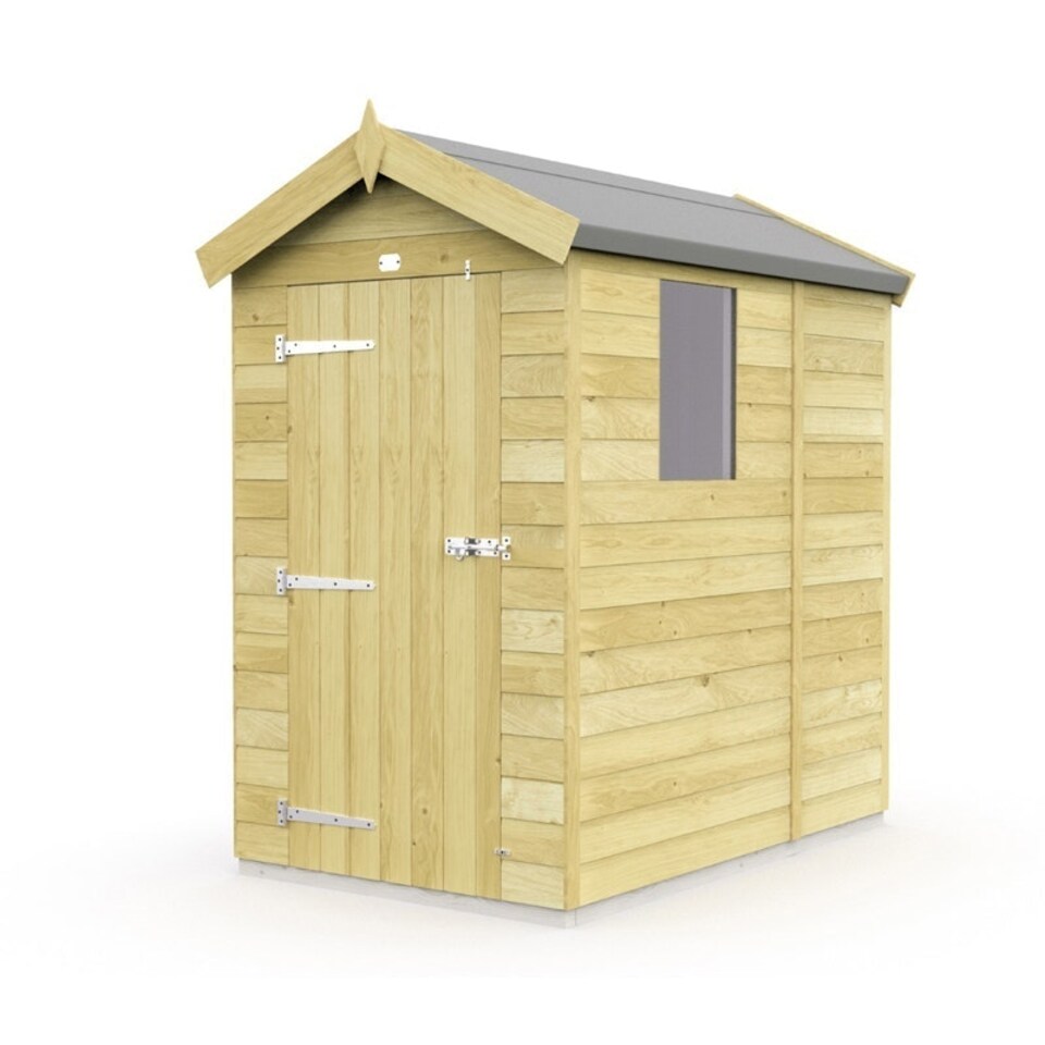 image 1 of 4 x 5 Feet Apex Shed - Single Door With Windows - Wood - L158 x W118 x H217 cm Brown