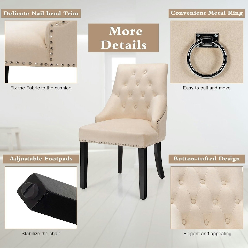 image 1 of COSTWAY Button-Tufted Dining Chair Upholstered Side Chair Cream