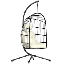 Outsunny Hanging Egg Chair, Outdoor Swing Chair with Stand, Black/Cream | Black | Black/Cream White | One Size