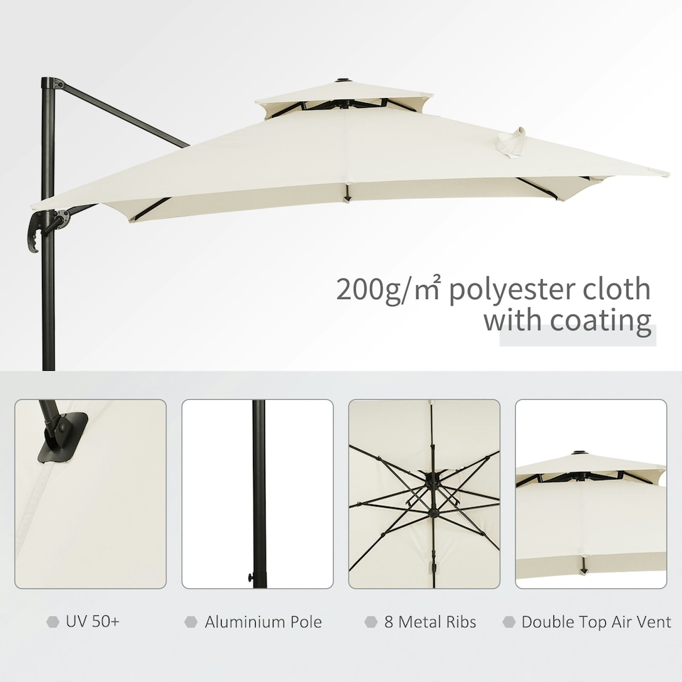 image 1 of Outsunny 360° Cantilever Parasol Roma Umbrella w/ Base Weights, Beige