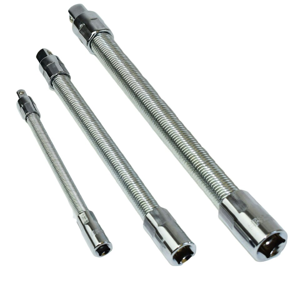 image 1 of 3pc Mixed Drive Flexible Flexi Socket Extension Bar Adapter Set 1/4 3/8 + 1/2