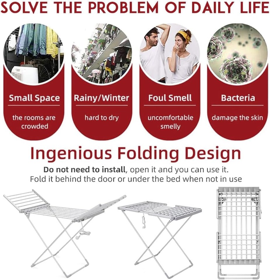 image 1 of Alivio Electric Heated Clothes Airer Folding Laundry Portable Clothes Dryer Rack