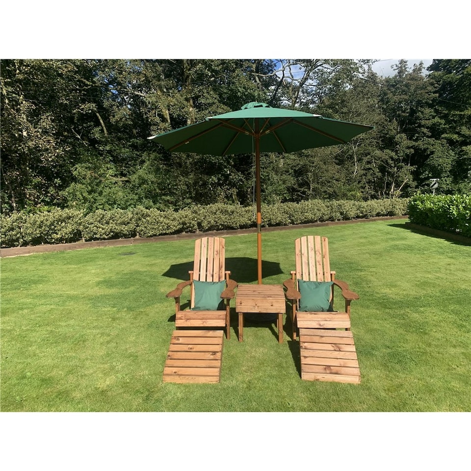 image 1 of Traditional Aidendack Style Set With 2 x Scatter Cushion Green, 1 x Parasol Green & 1 x Parasol Base