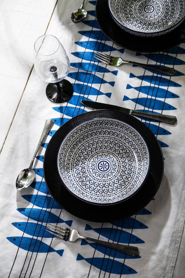 image 1 of Mikasa Set of 4 Blue Mediterranean Stoneware Pasta Bowls