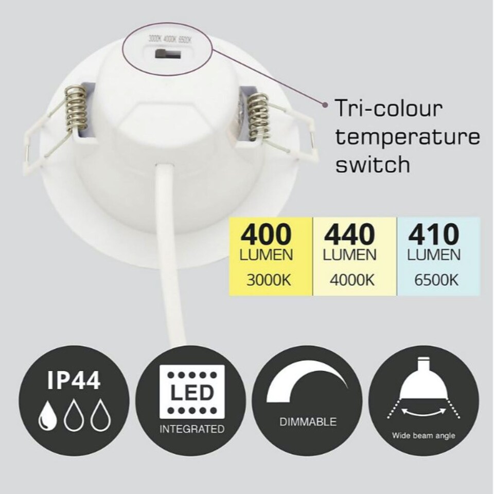 image 1 of Set of 10 CCT LED Bathroom Downlights - White IP44 Recessed Downlights | White | White | 10