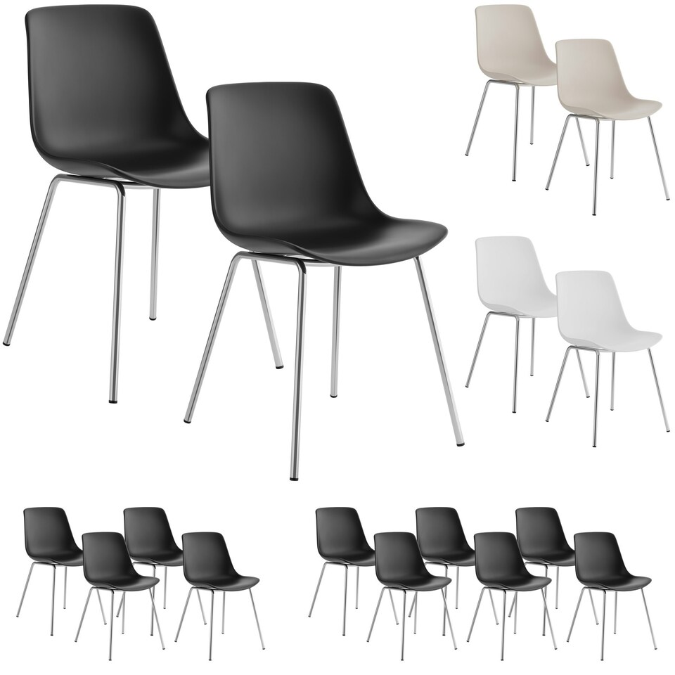 image 1 of Dining Chair Mave - large plastic seat, ergonomic, high backrest, 120 kg load capacity - Set of 6 Black | Black/Chrome