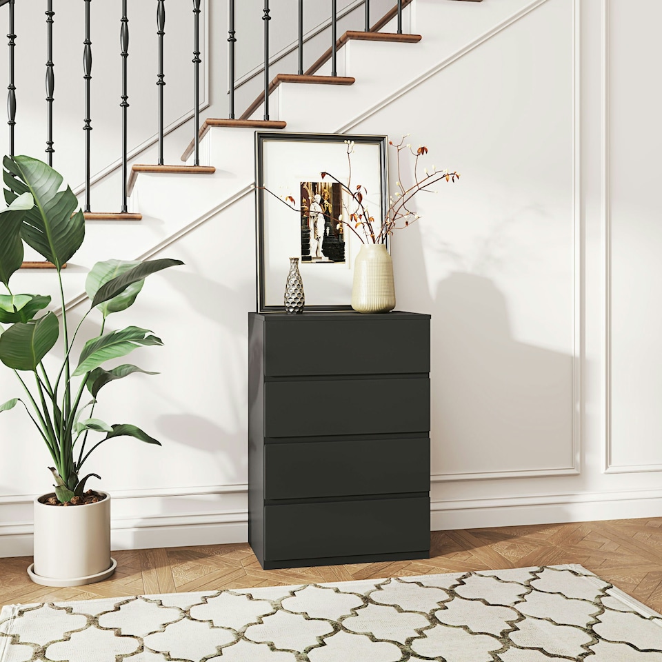 image 1 of HOMCOM Bedroom Chest of Drawers, 4 Drawers Dresser, Drawer Unit, Black