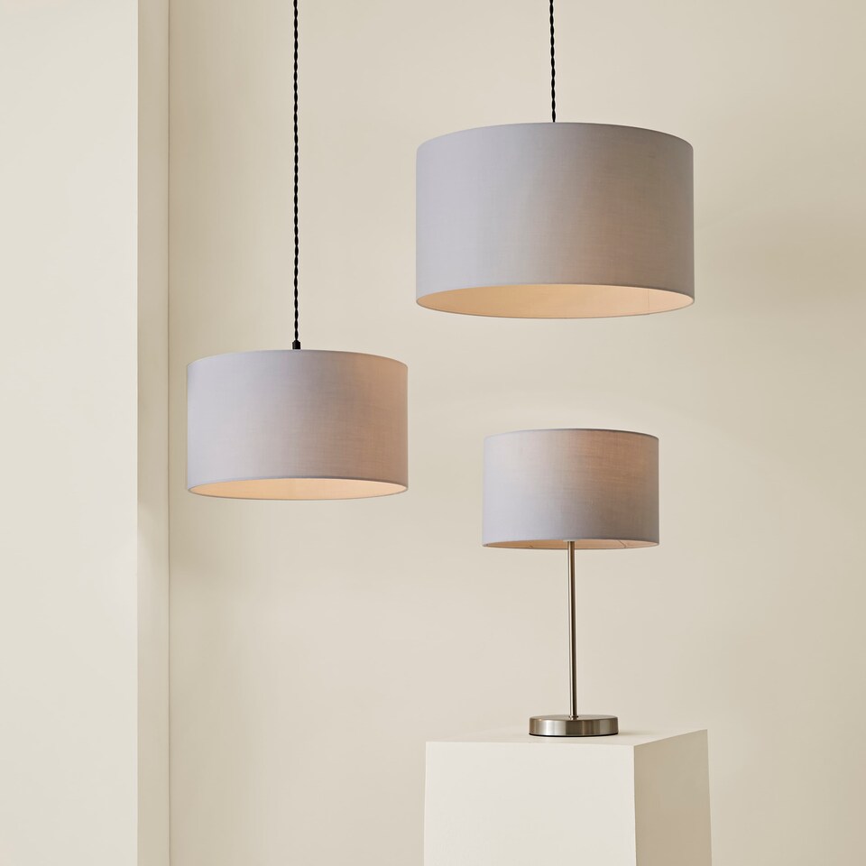 image 1 of ValueLights Reni Large Grey Fabric Pendant Shade | Grey