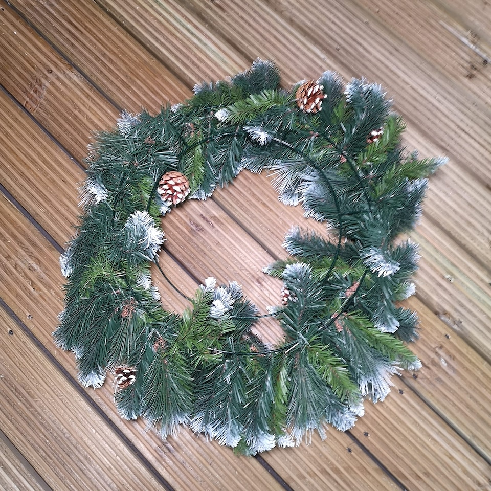 image 1 of 60cm Frosted Glacier Snow Tipped Christmas Wreath with Pine Cones