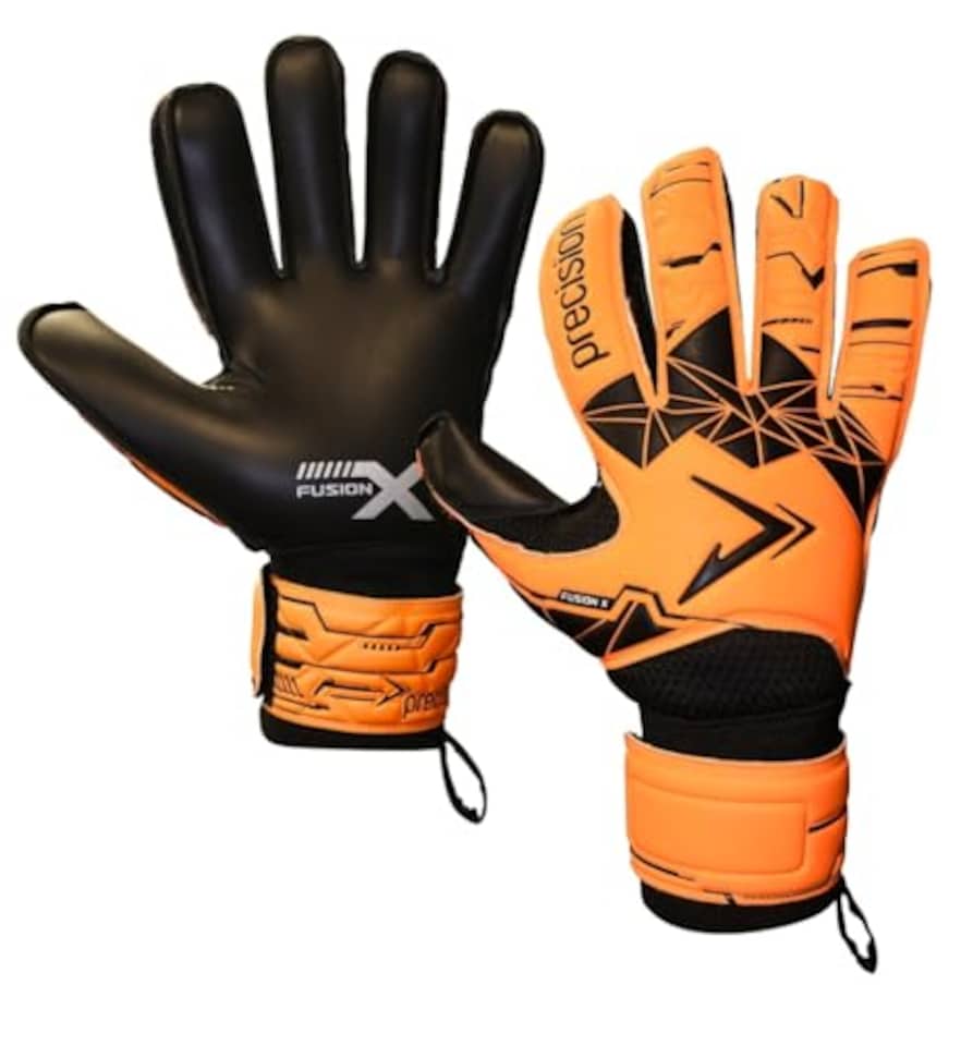 image 1 of Precision Training Fusion X Flat Cut Essential Football Adult's Goalkeeper Gloves, Fluo Orange, 9