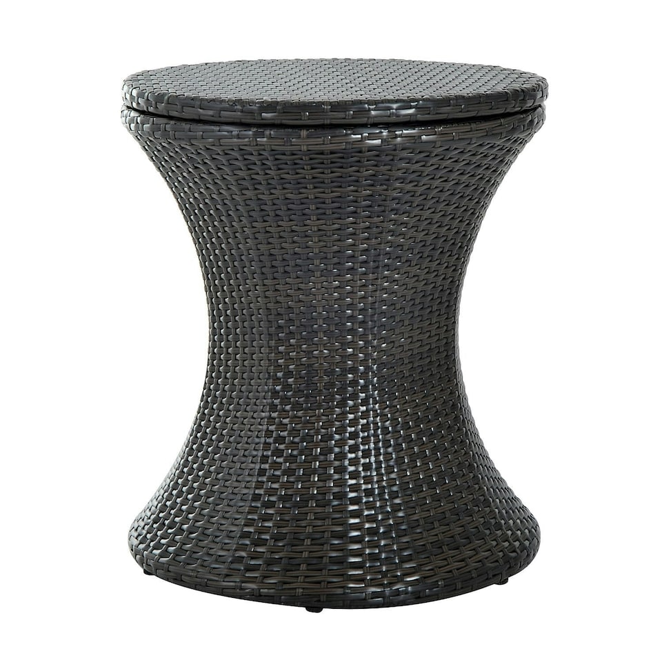 image 1 of Outsunny PE Rattan Ice Bucket Table, Height Adjustable Liftable Outdoor Drinks Cooler, 52 cm Round Garden Beer Cocktail Table with Lid for Bar, Patio, Terrace, Brown