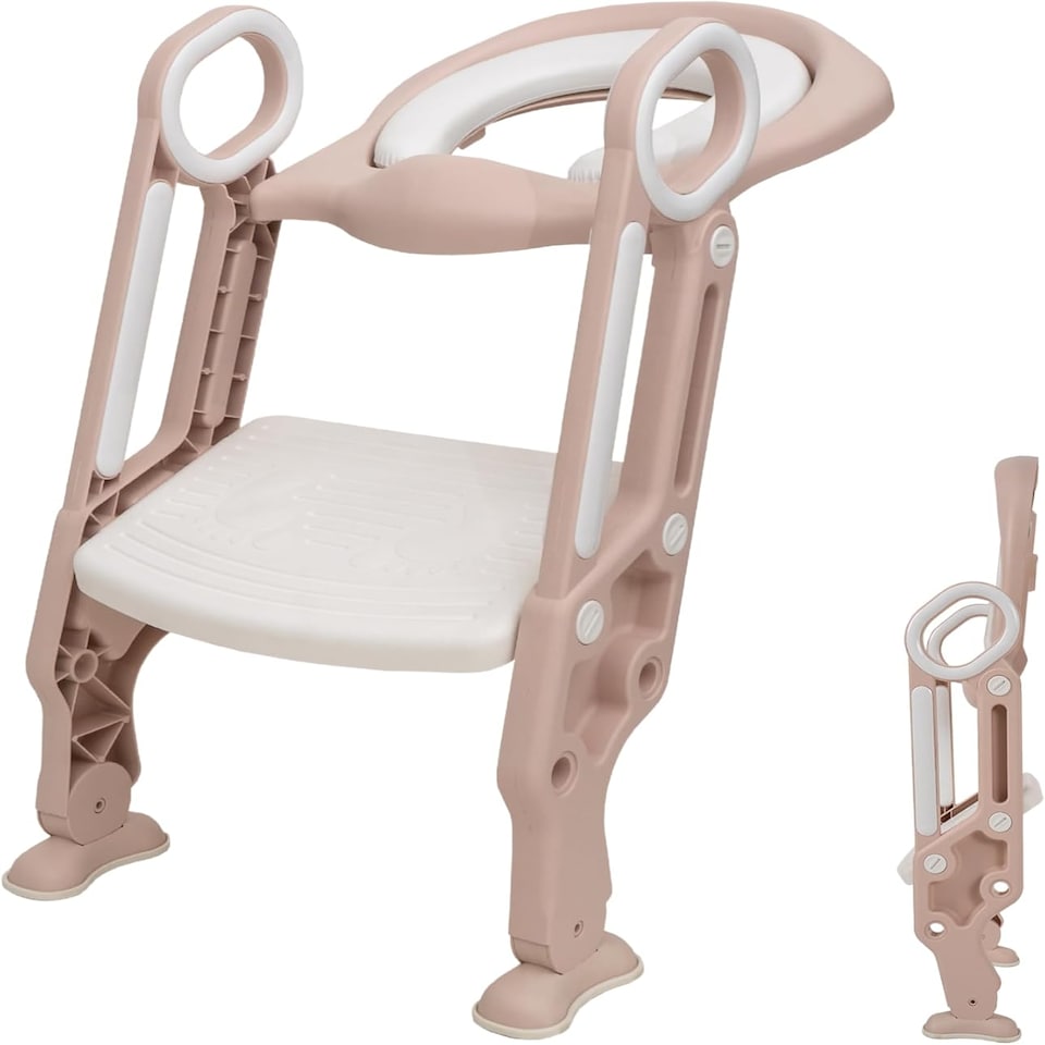 image 1 of Straame Toddler Toilet Ladder Seat - (White-Pink)
