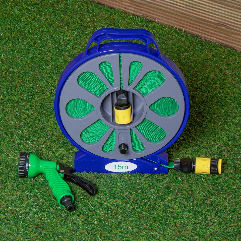 image 1 of Green Blade Flat Hose with Spray Gun - 15m - Green