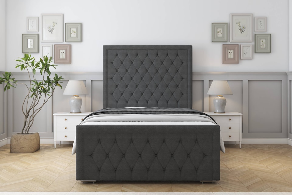 image 1 of Sloomy Monroe Graphite Dumfries Bed Frame With Mattress With 50" Upholstered Headboard 6' Super King