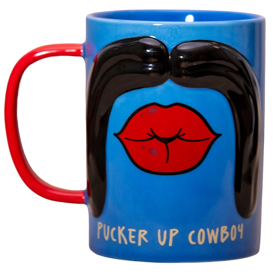 image 1 of Pucker Up Cowboy Moustache Mug 18oz - Funny Mens Gift
