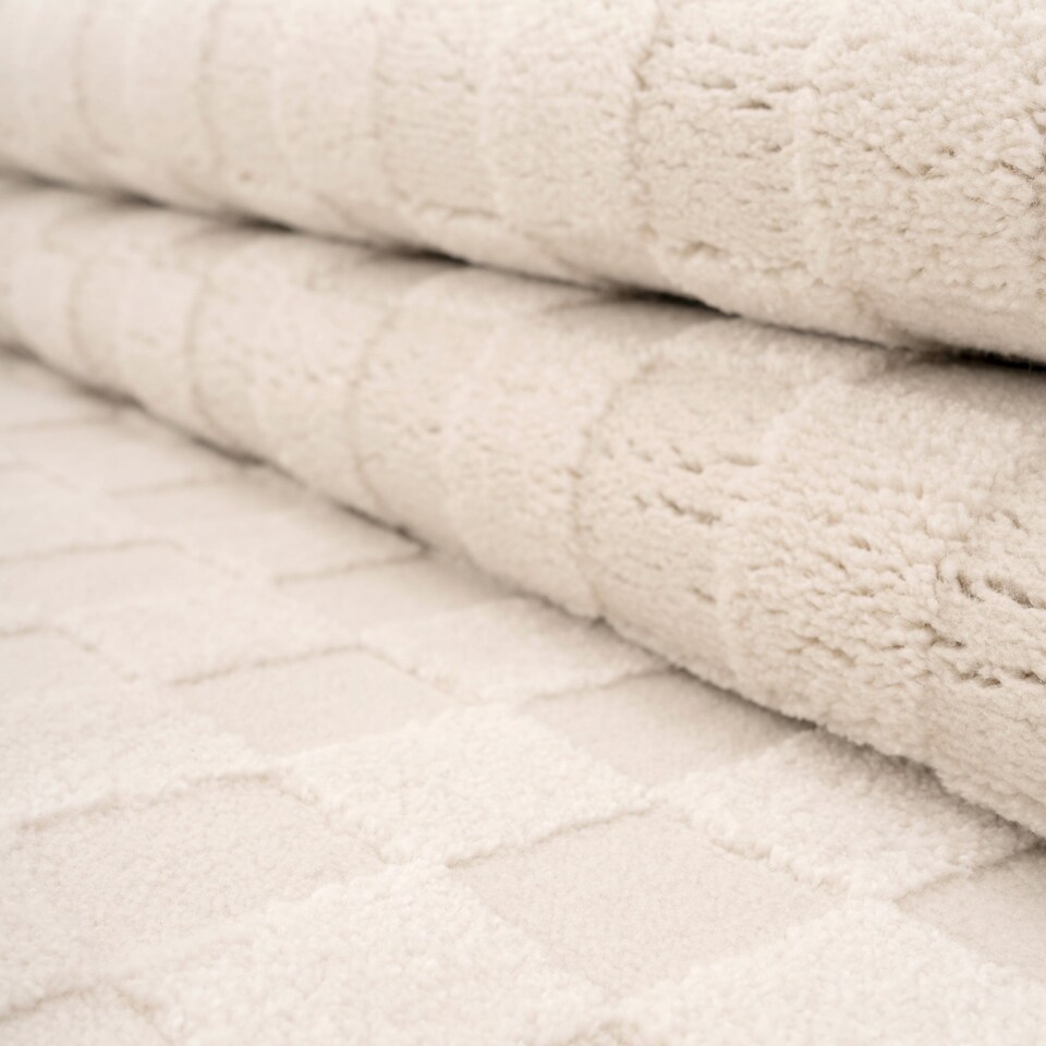 image 1 of KUKOON Retro Checkerboard Plush Pile Cream Beige Living Room Area Rug 160cm x 230cm