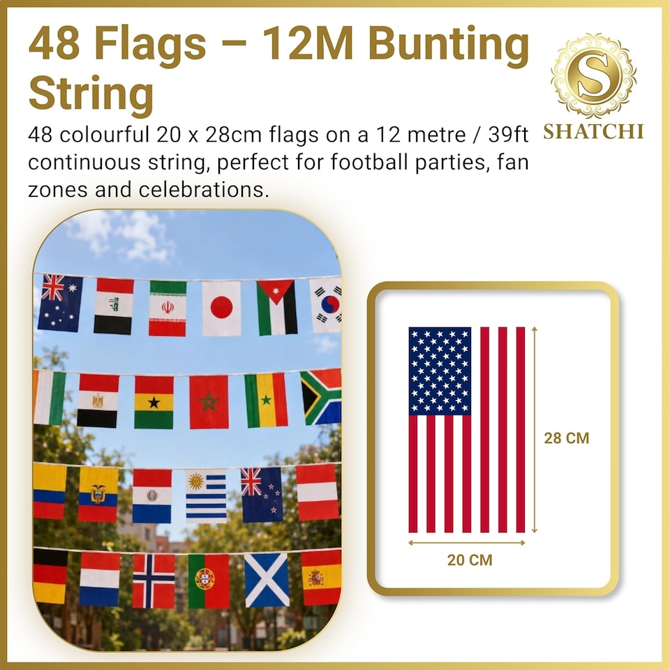 image 1 of 48 Flags Bunting 12m/39ft for World Cup Football Qualified Countries Double Sided Polyester Banner Sport Party Decorations