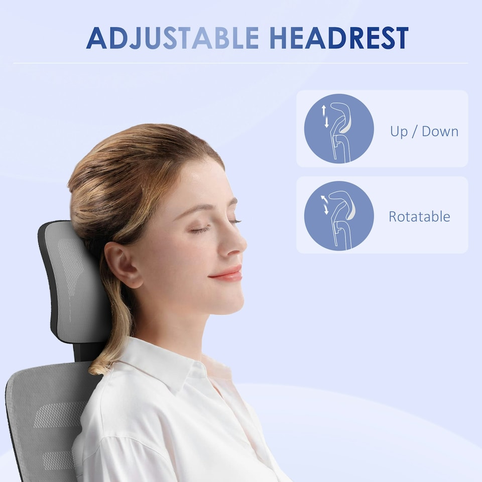 image 1 of Vinsetto Mesh Office Chair, Computer Chair with Rotatable Headrest, Grey