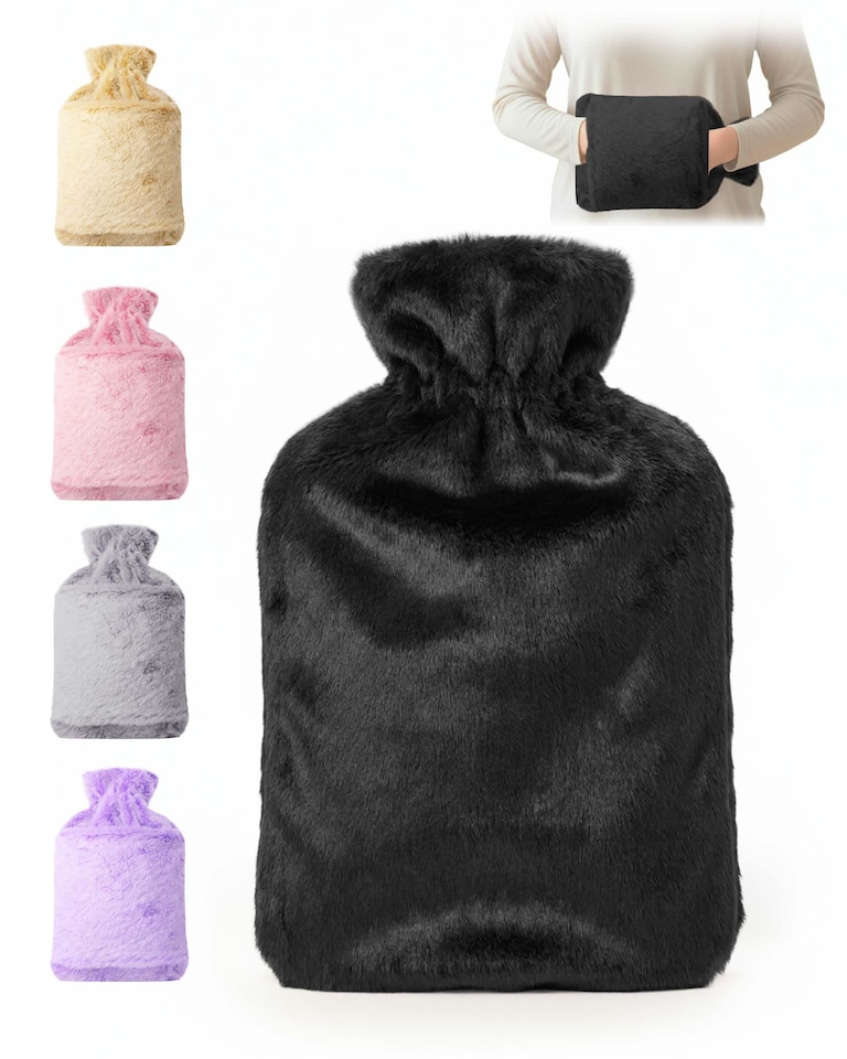 image 1 of Keplin Fluffy Faux Fur Hot Water Bottle 2 Litre with Hand Warming Cover