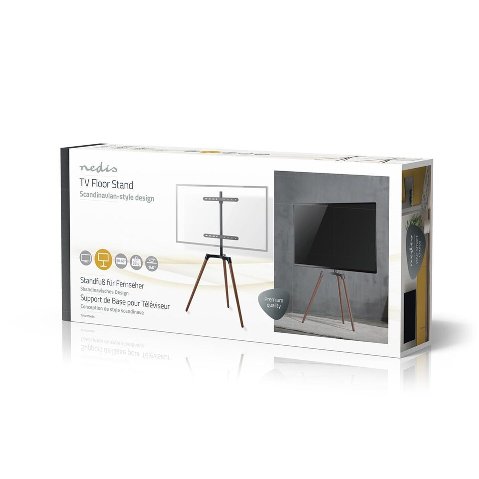 image 1 of Nedis TV Floor Stand, for Screen Size 50-65" Max Load 35kg, Fixed Design Bracket Tripod with 140° Rotate and Cable Management, Max VESA 400x400 - Black/Beech