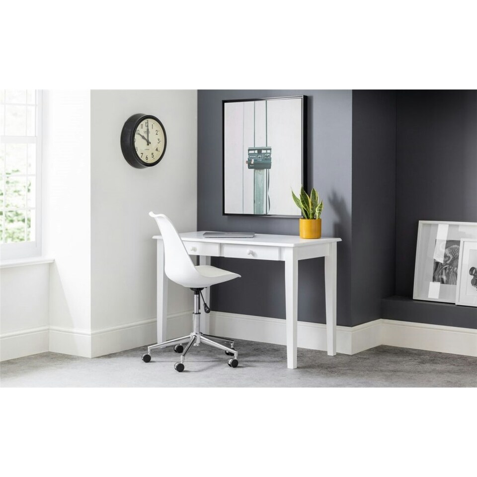 image 1 of White Free-Standing Table with 2 Drawers | White | White
