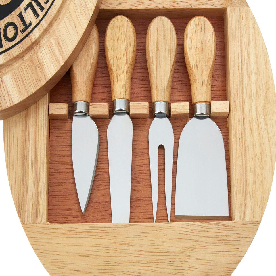 image 1 of Maison by Premier Soka Rubberwood 4pc Cheese Knife Set With Storage Board